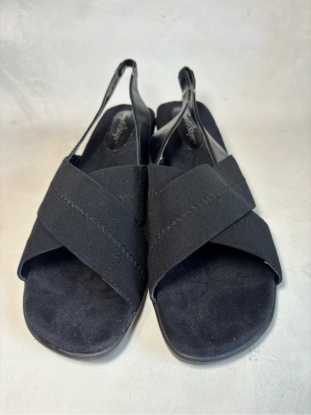 Angel Step Women’s Black Slingback Crisscross Wedge comfort Sandals, 10 Wide